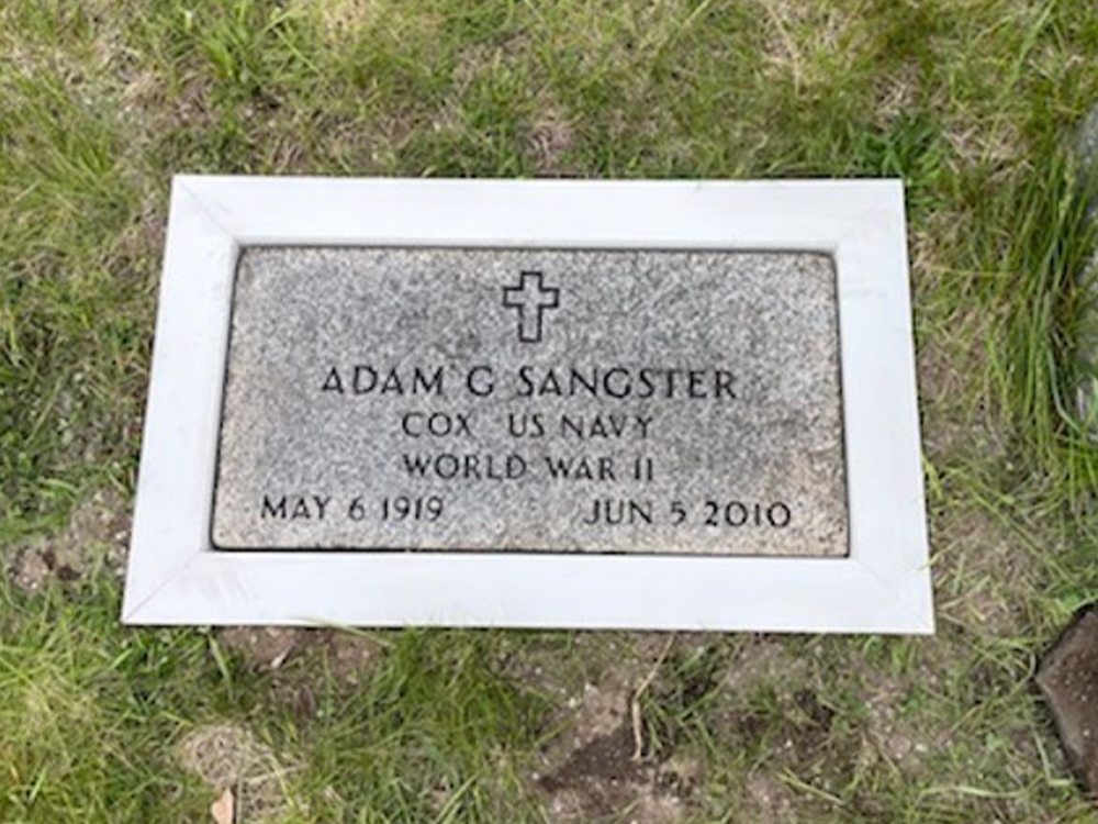 Adam G. Sangster, COX US Navy, World War II - Grave Marker